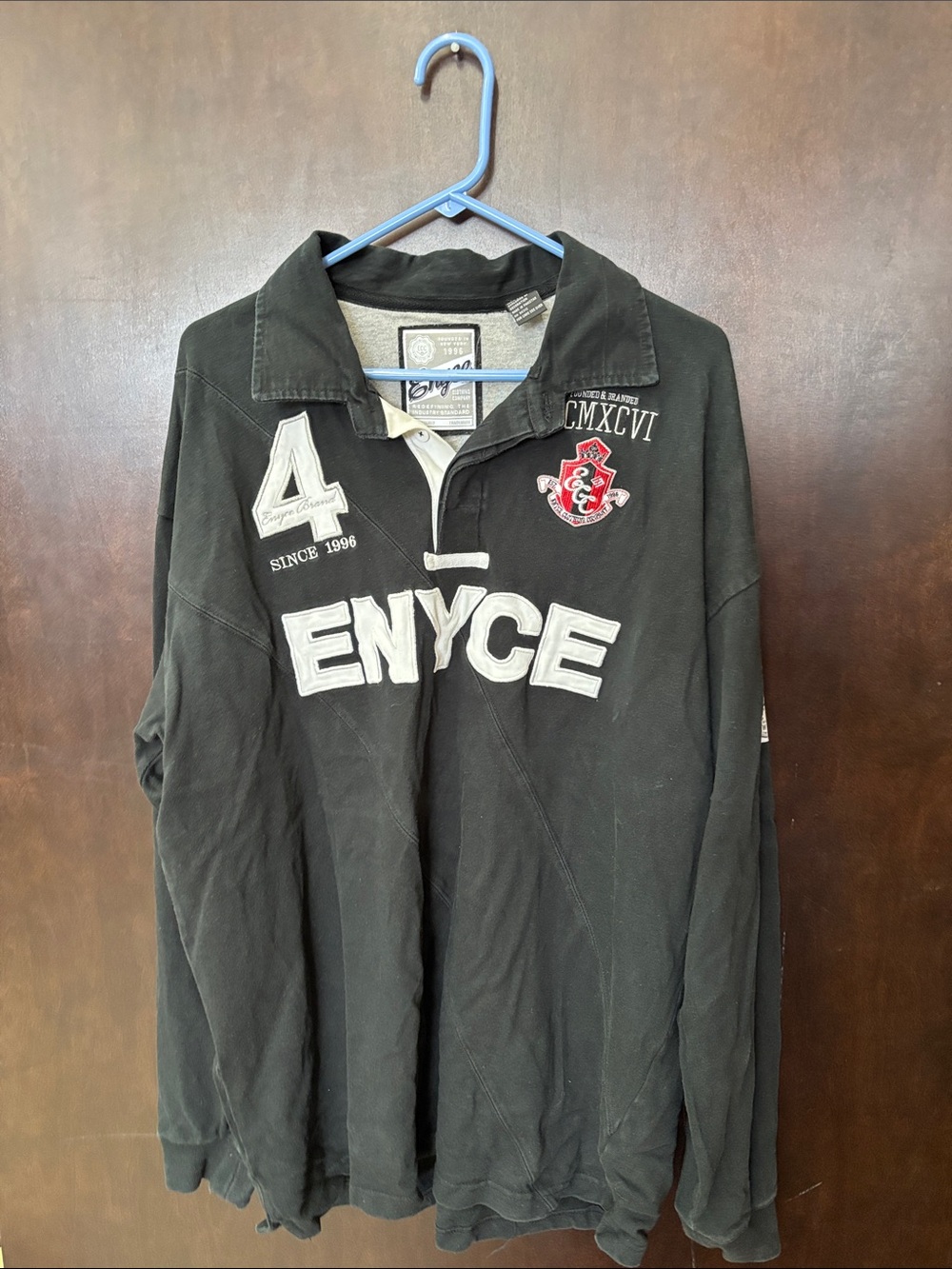 Enyce Black Rugby-Style Long Sleeve Polo with White Lettering